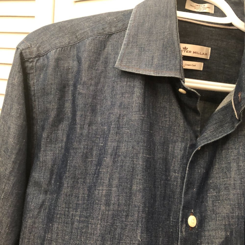 Peter Millar Navy Chambray Button Down Shirt - image 12